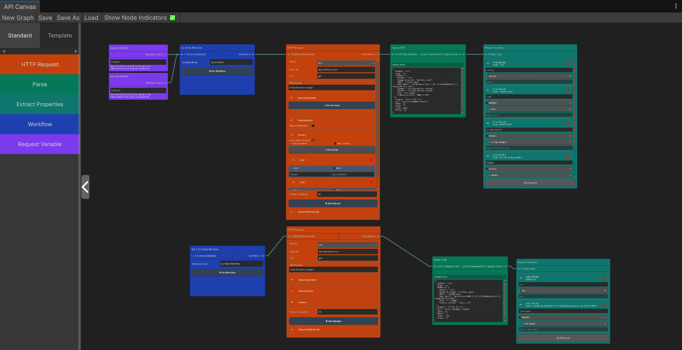 View of a graph with several workflows set up