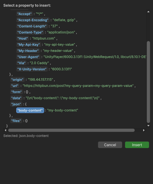 Insert Property dialog